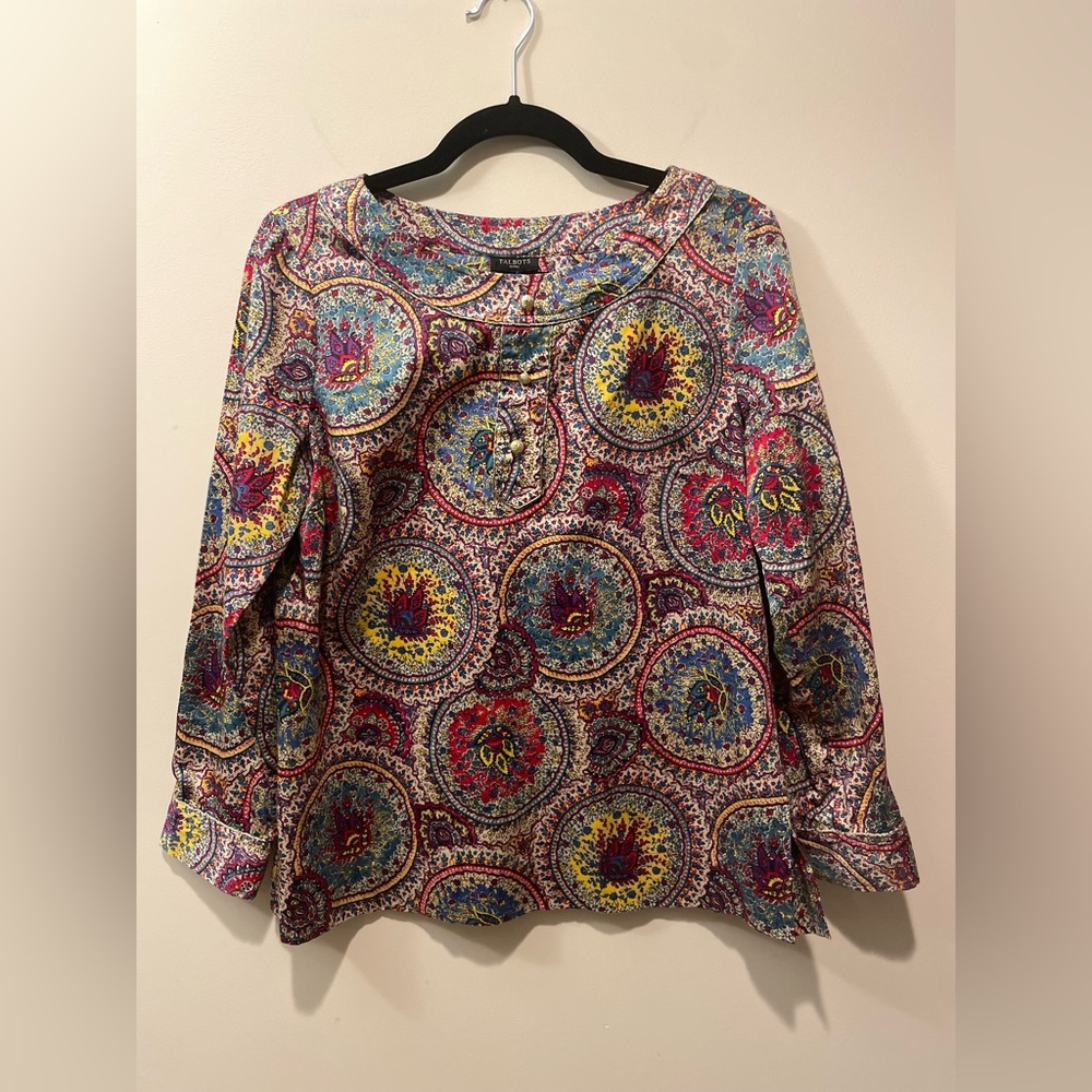 Talbots Multicolor Paisley Medallion Tunic - Pink Blue Yellow